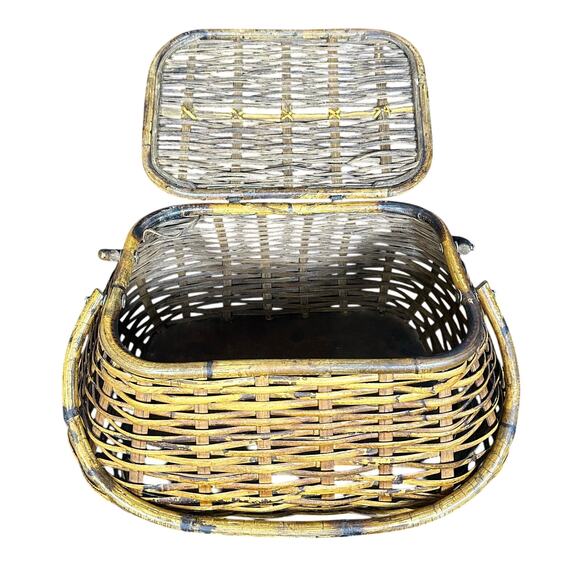Wicker Picnic Basket Double Handles Bombay Style Vintage - Picture 13 of 16